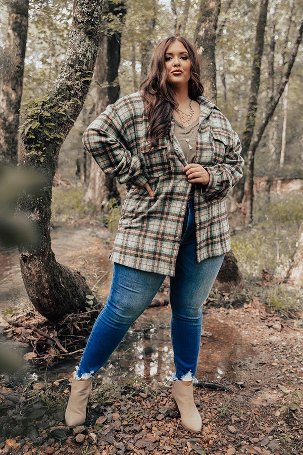 Road Trip Together Plaid Button Up Top in Brown Curves Image - 3