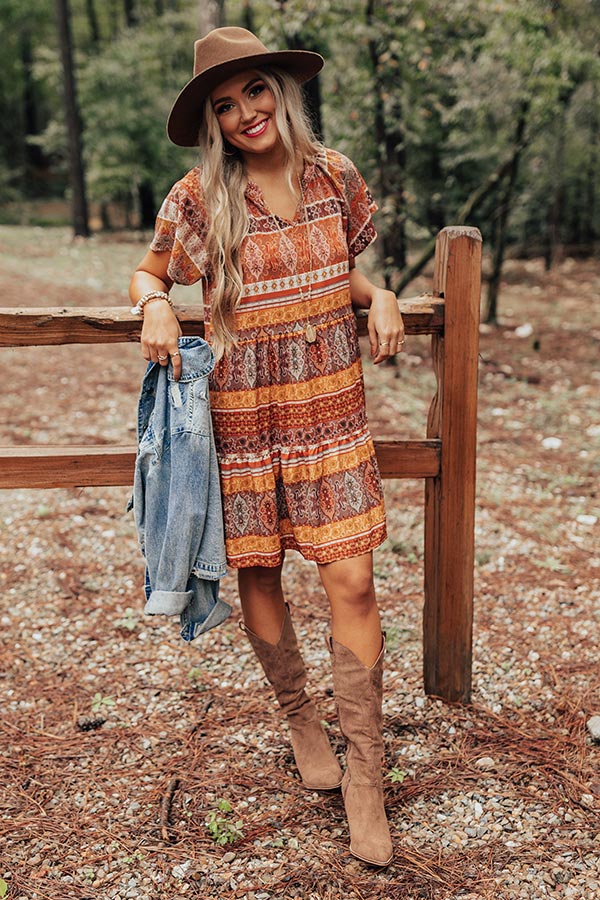 Autumn Instincts Shift Dress In Rust • Impressions Online Boutique