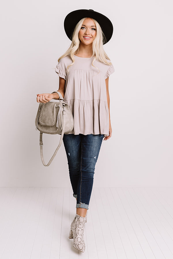 Love A Latte Babydoll Top In Taupe Image - 2
