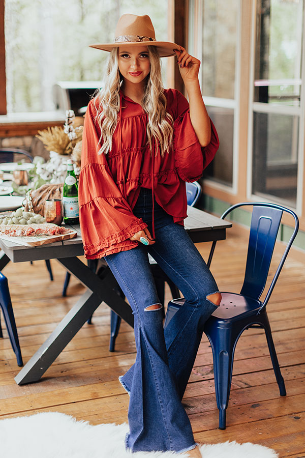 Aspen Highlands Babydoll Top In Rust Image - 2