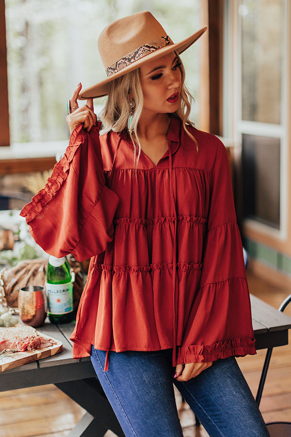 Aspen Highlands Babydoll Top In Rust Image - 3