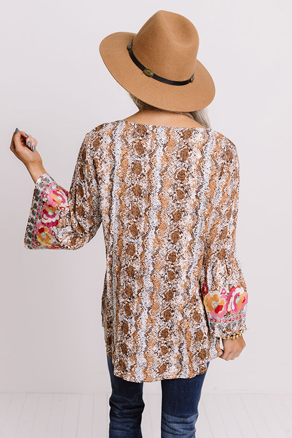 Flaunt It Embroidered Shift Top In Brown Image - 5