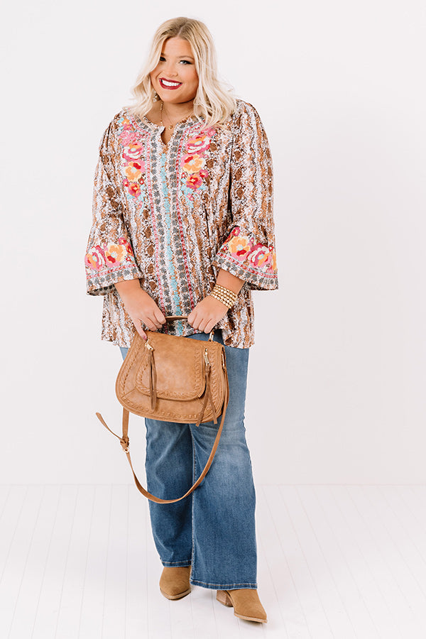 Flaunt It Embroidered Shift Top In Brown Curves Image - 3