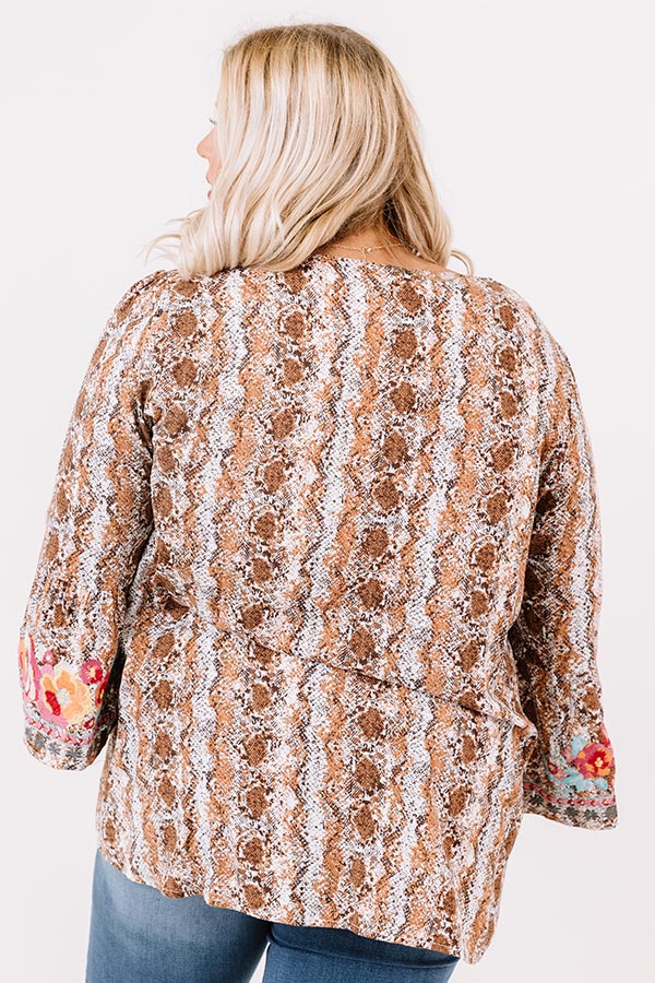 Flaunt It Embroidered Shift Top In Brown Curves Image - 4