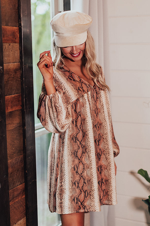 Looking For Love Snake Print Babydoll Dress In Brown Image - 2
