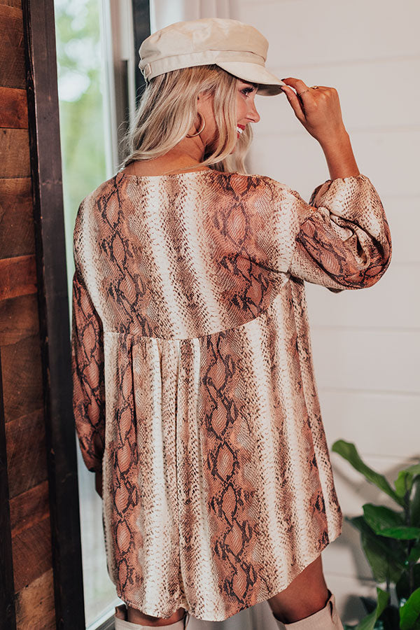 Looking For Love Snake Print Babydoll Dress In Brown Image - 4