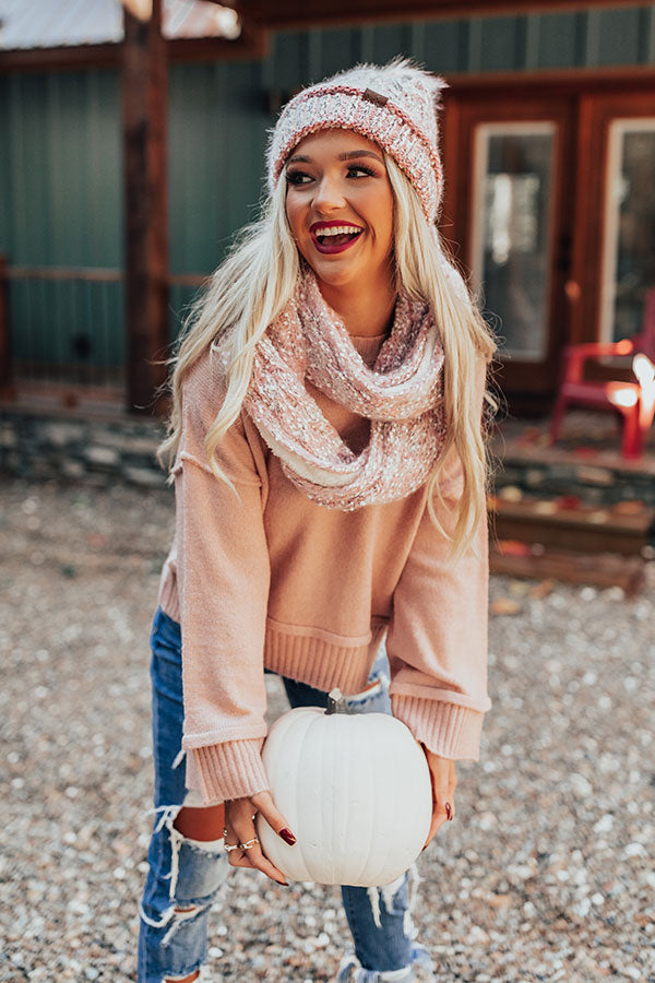 Full Of Warmth Popcorn Knit Infinity Scarf in Pink