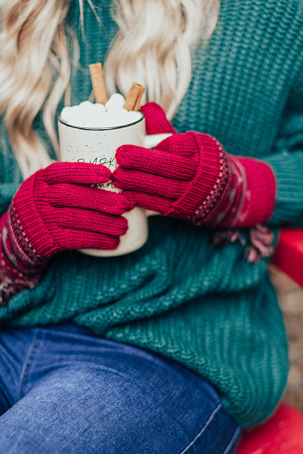 Vail Ski Trip Knit Gloves in Wine Image - 3