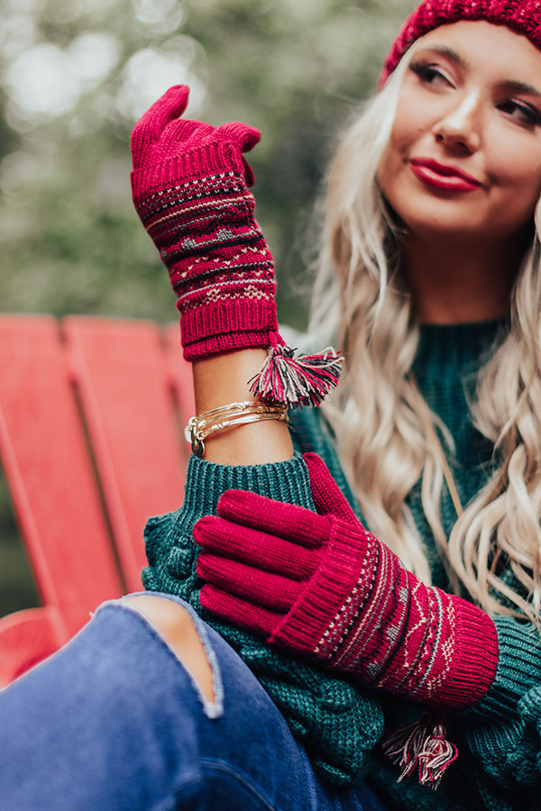 Vail Ski Trip Knit Gloves in Wine Image - 4