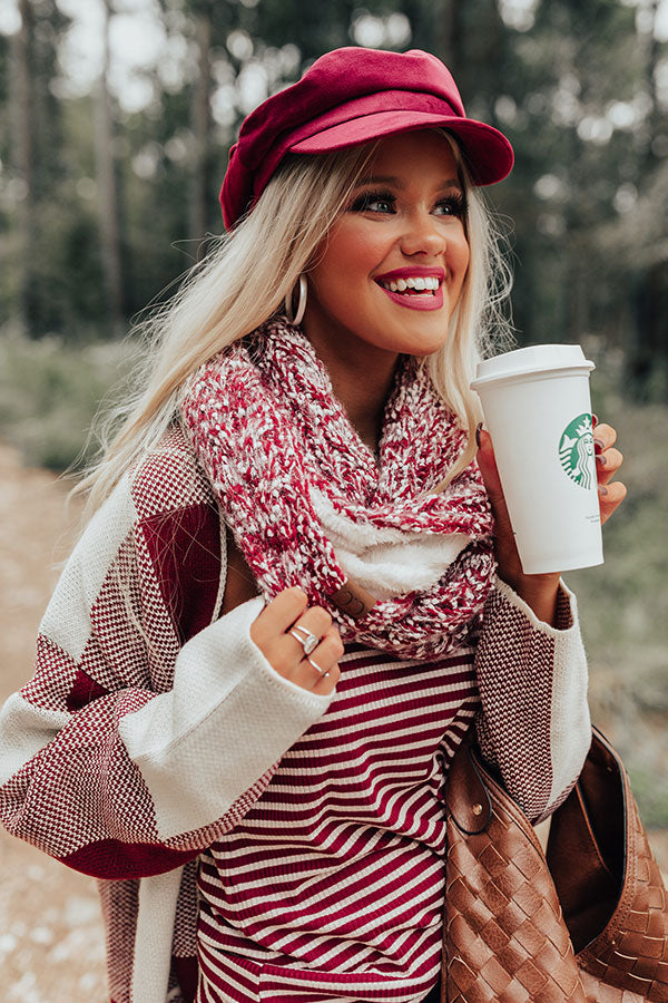 Full Of Warmth Popcorn Knit Infinity Scarf in Wine