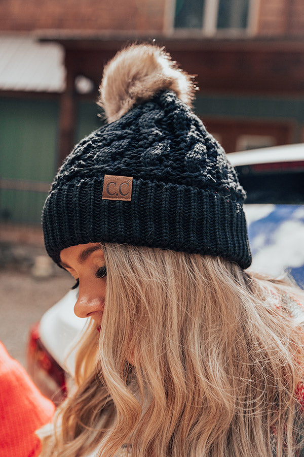 Fall Hike Faux Fur Pom Beanie in Black - Main Image