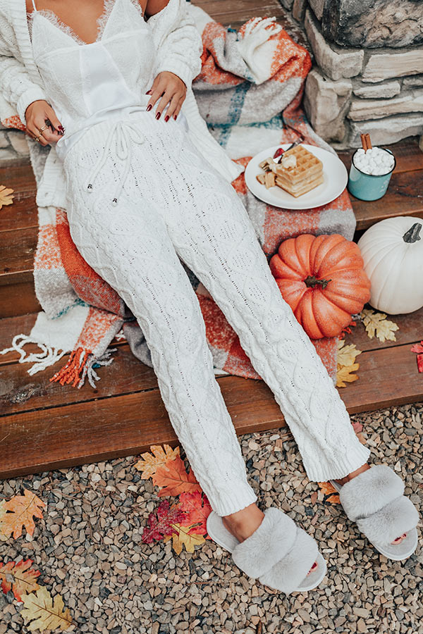 Never Too Cozy Cable Knit Pant In White