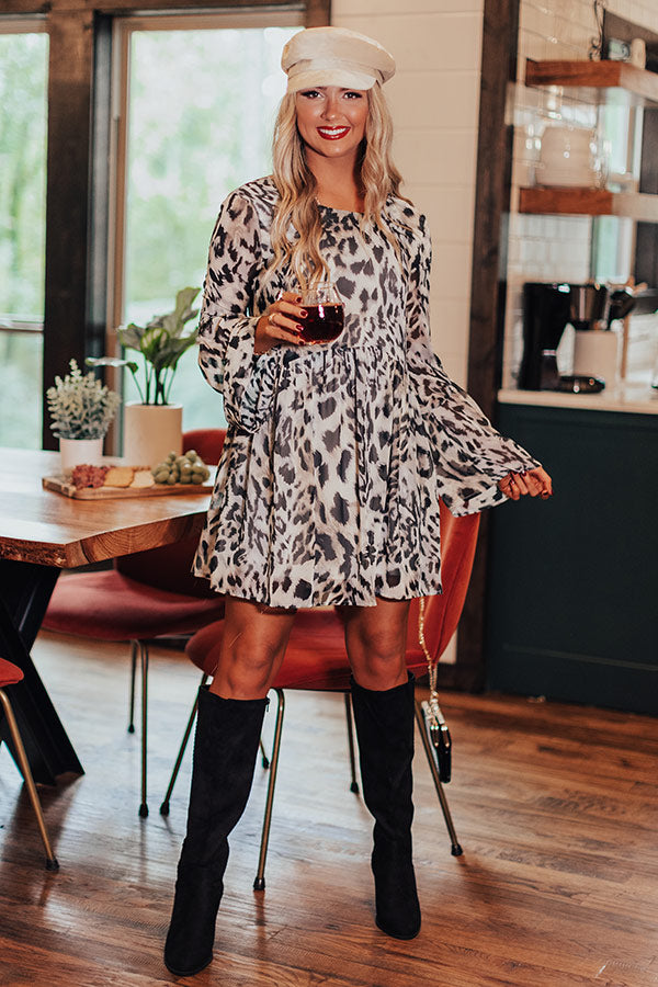 Best In Show Leopard Babydoll Dress in Grey Image - 3