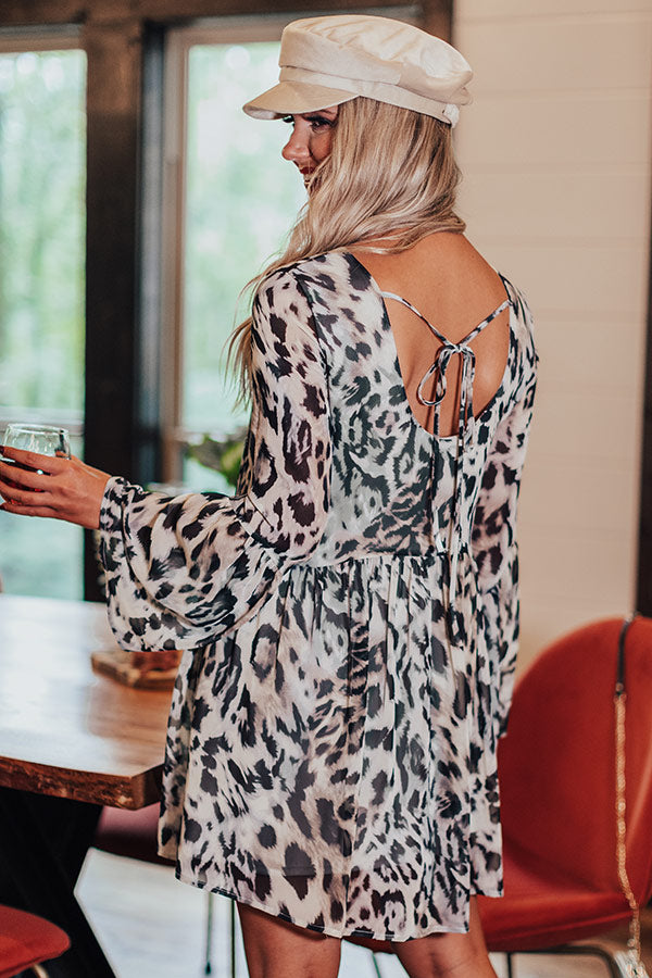 Best In Show Leopard Babydoll Dress in Grey Image - 2