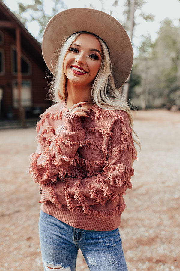 Cozy With Coffee Fringe Sweater In Blush