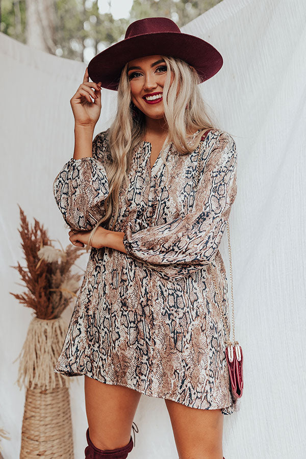 Flirty Babe Snake Print Tunic Dress in Warm Taupe Image - 3