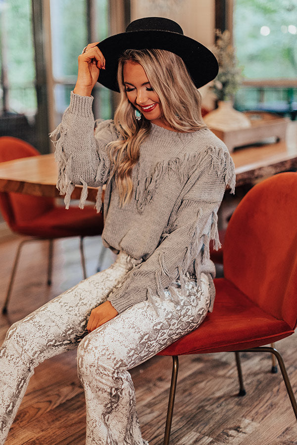 On The Fringe Knit Sweater In Grey