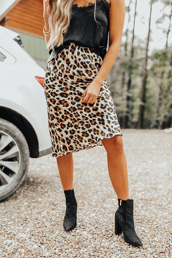 Coffee Until Cocktails Satin Midi in Leopard Champagne Image - 2