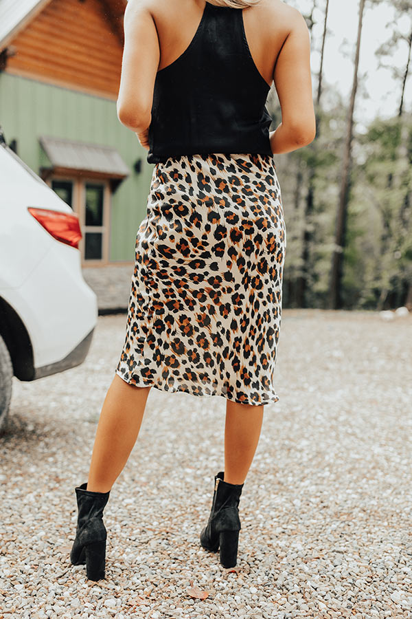 Coffee Until Cocktails Satin Midi in Leopard Champagne Image - 4