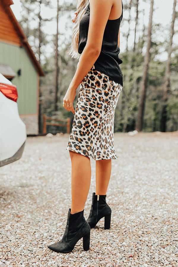 Coffee Until Cocktails Satin Midi in Leopard Champagne Image - 3