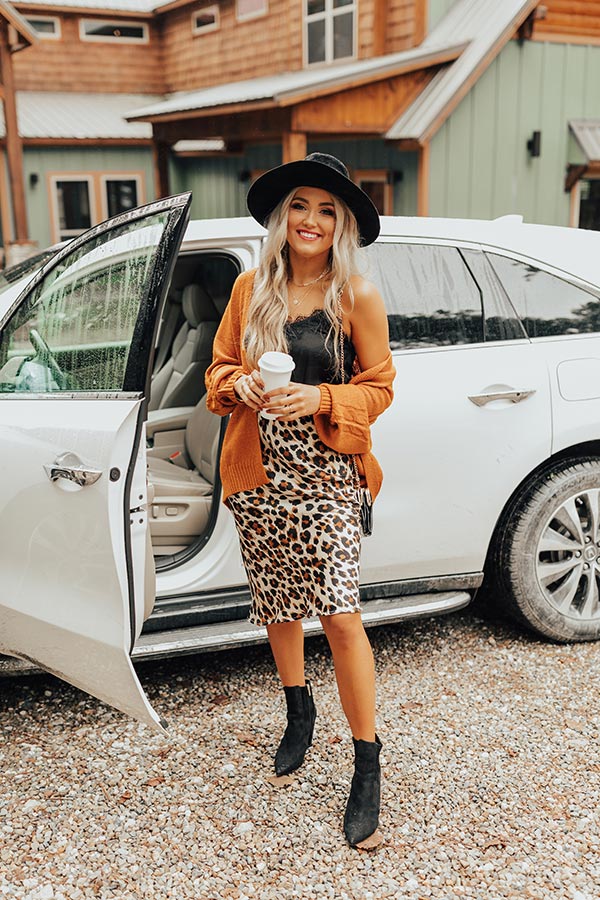 Coffee Until Cocktails Satin Midi in Leopard Champagne Image - 5