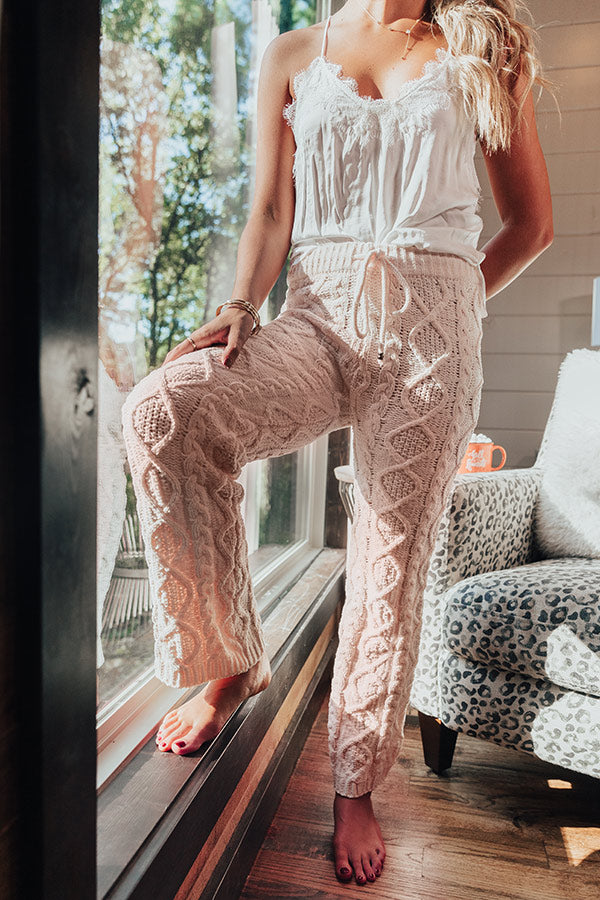 Never Too Cozy Cable Knit Pant In Light Pink