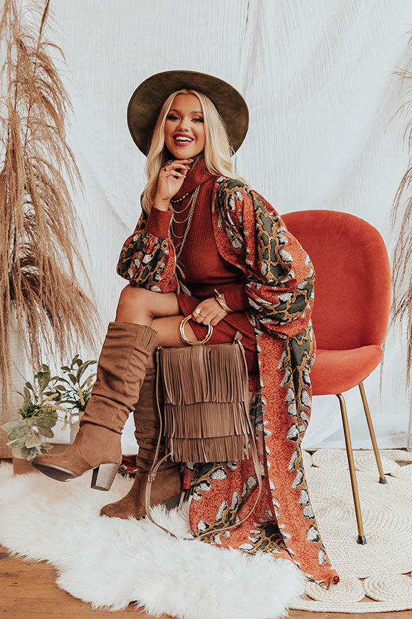 Bombshell Material Snake Print Duster in Rust Image - 1