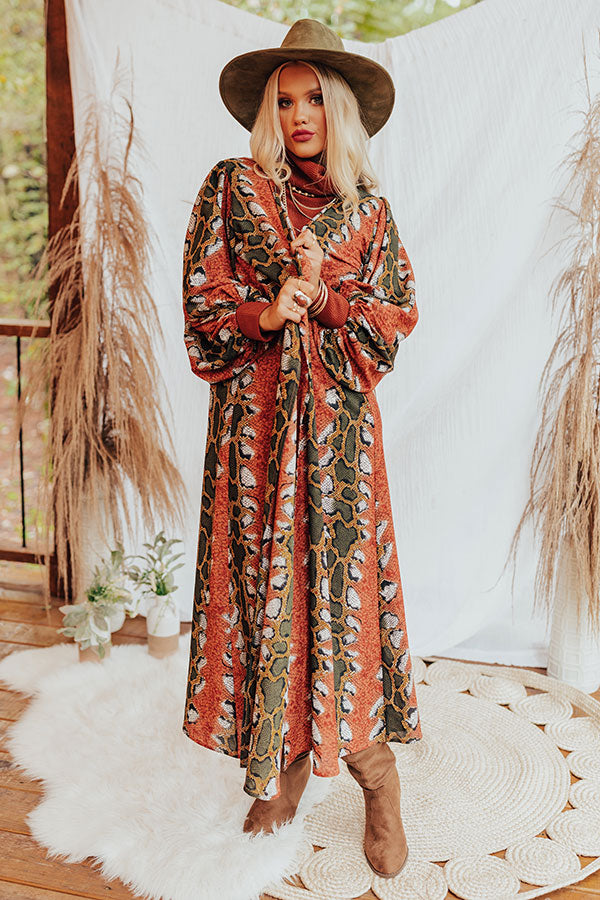 Bombshell Material Snake Print Duster in Rust Image - 3