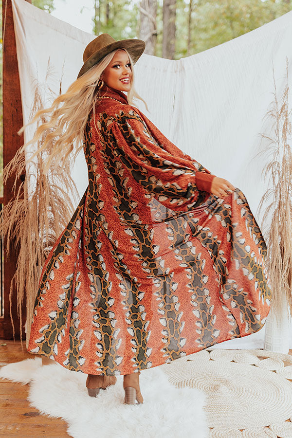 Bombshell Material Snake Print Duster in Rust Image - 5