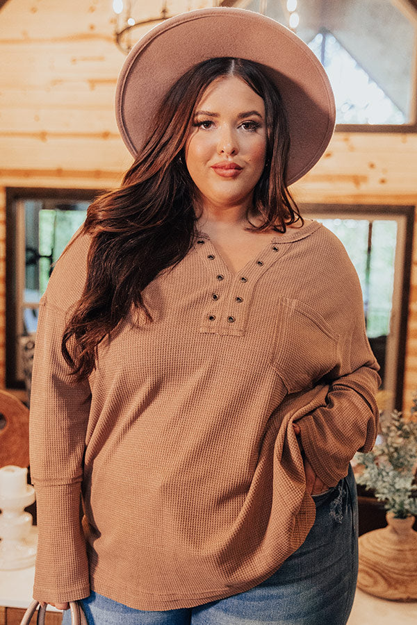 Hidden Trail Henley Top In Mocha Curves Image - 5