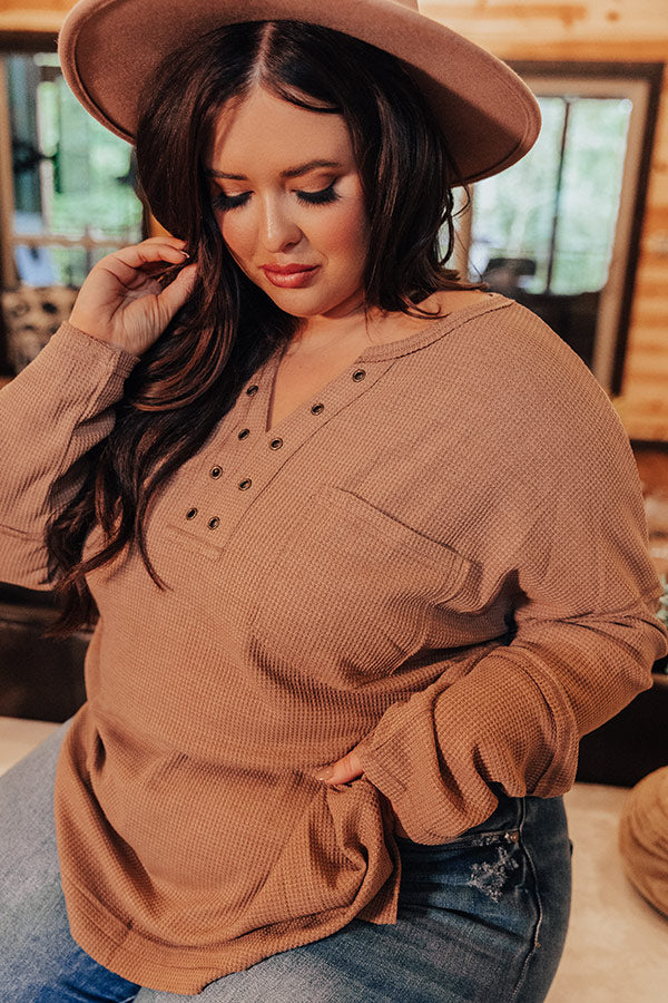 Hidden Trail Henley Top In Mocha Curves Image - 4