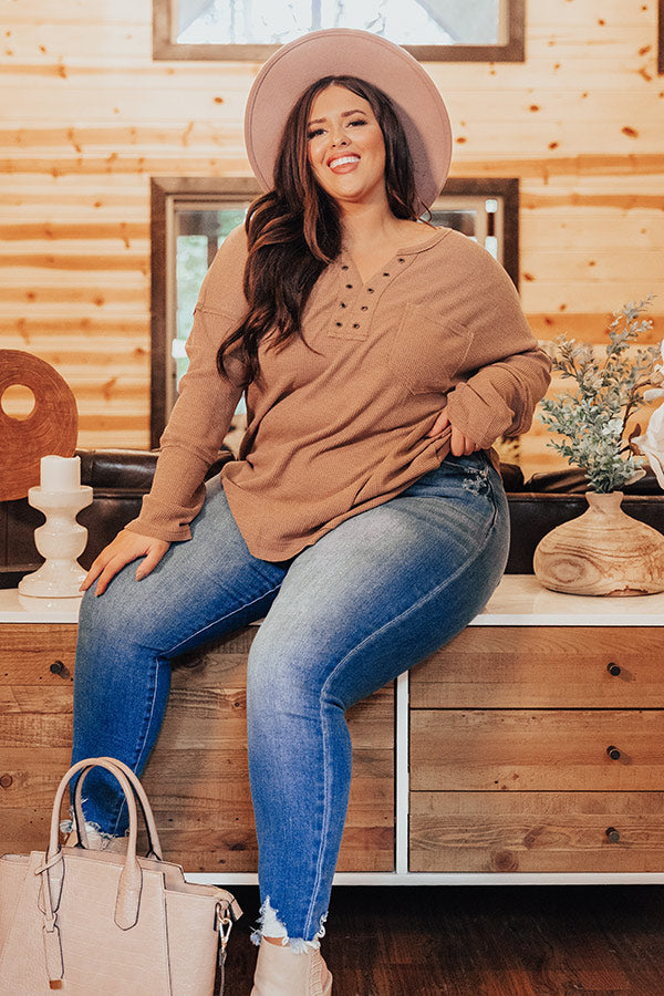 Hidden Trail Henley Top In Mocha Curves Image - 2