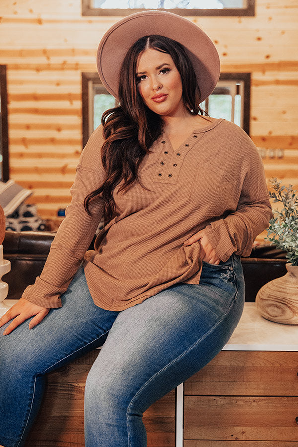 Hidden Trail Henley Top In Mocha Curves Image - 3