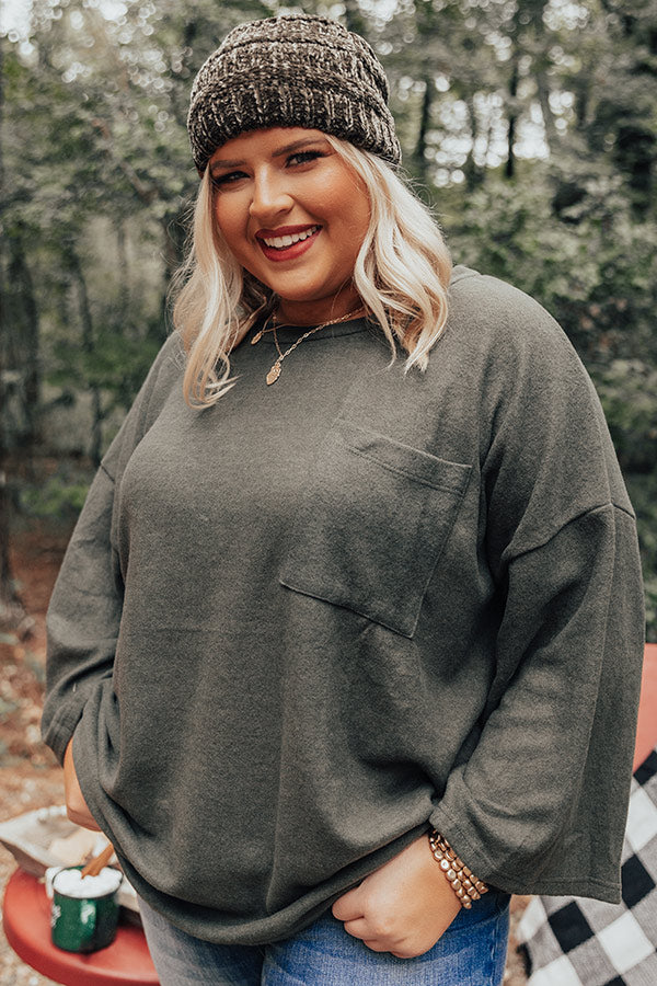 Cabin Life Sweatshirt In Olive   Curves