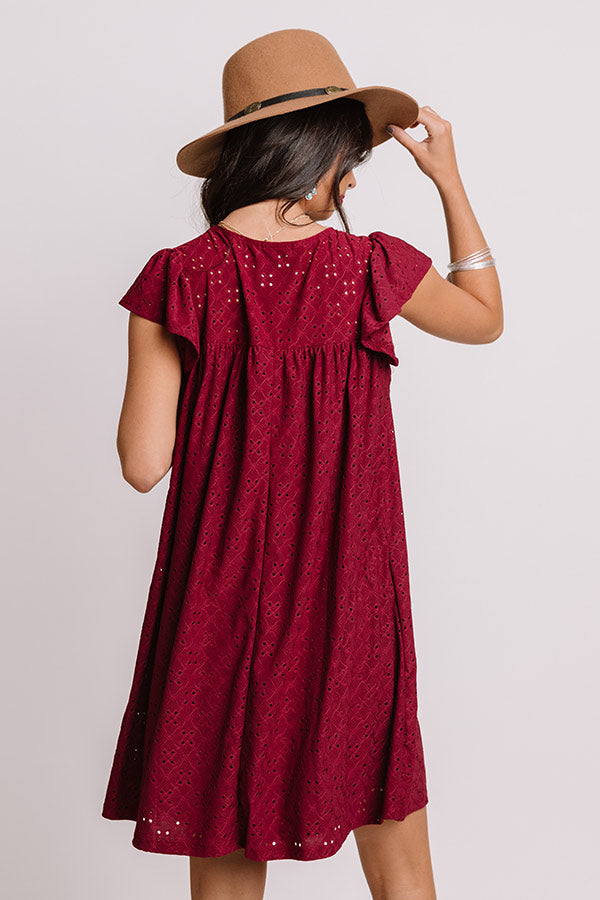Uptown Estate Eyelet Dress In Wine Image - 3