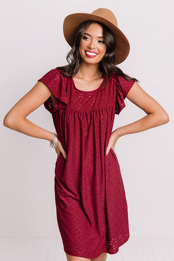 Uptown Estate Eyelet Dress In Wine Image - 2