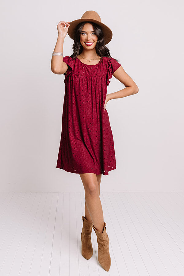 Uptown Estate Eyelet Dress In Wine Image - 4