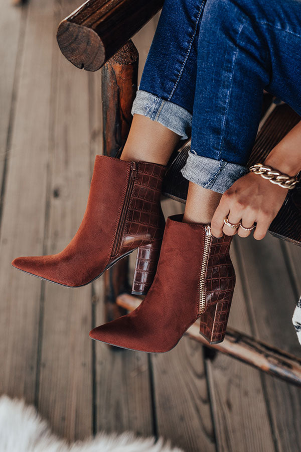 The Bailee Faux Suede Bootie In Rust • Impressions Online Boutique