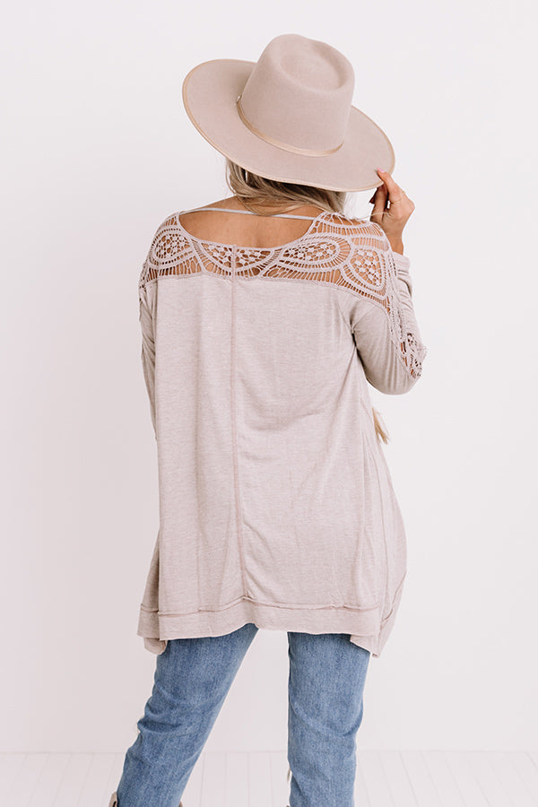 Sweet Throwback Crochet Shift Top In Taupe Image - 5