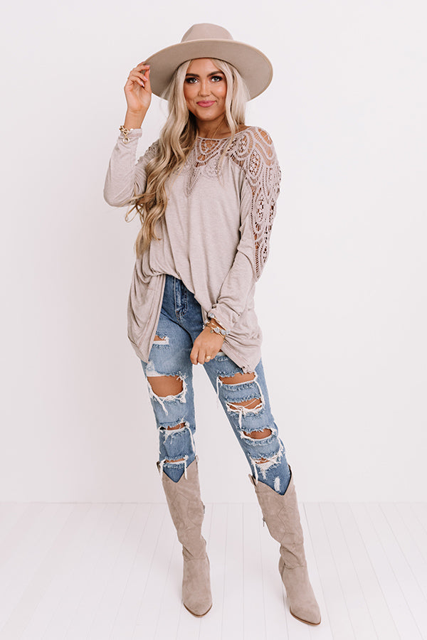 Sweet Throwback Crochet Shift Top In Taupe Image - 2