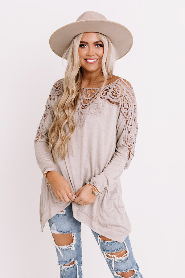 Sweet Throwback Crochet Shift Top In Taupe Image - 3