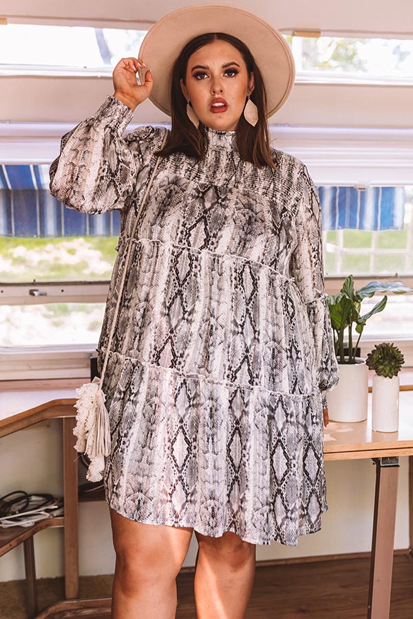 New York Fashion District Snake Print Dress in Dark Grey Curves Image - 2