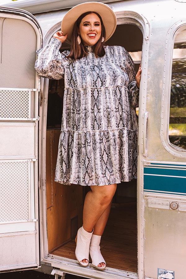 New York Fashion District Snake Print Dress in Dark Grey Curves Image - 1