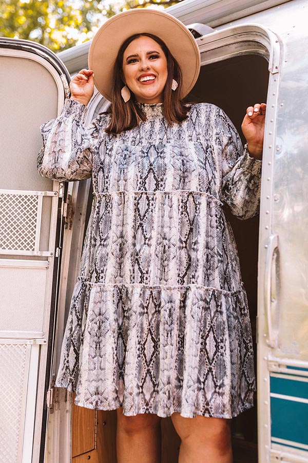 New York Fashion District Snake Print Dress in Dark Grey Curves Image - 4