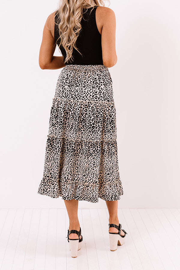 Up For Happy Hour Leopard Midi Skirt Image - 5