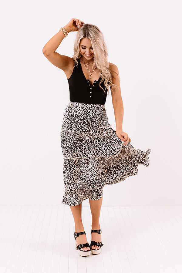 Up For Happy Hour Leopard Midi Skirt Image - 3