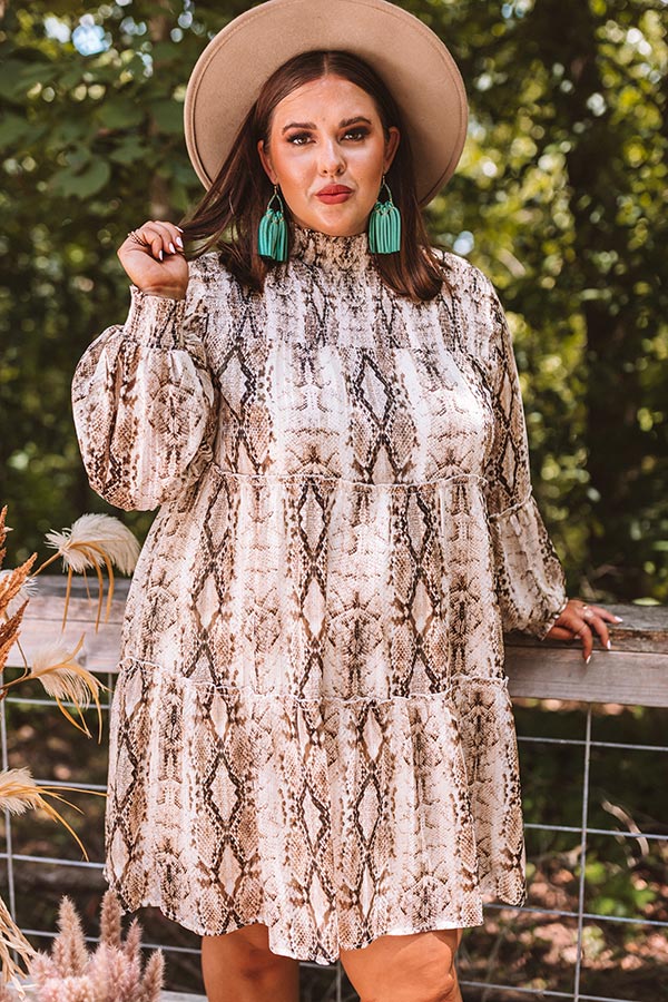 New York Fashion District Snake Print Dress in Brown Curves Image - 3