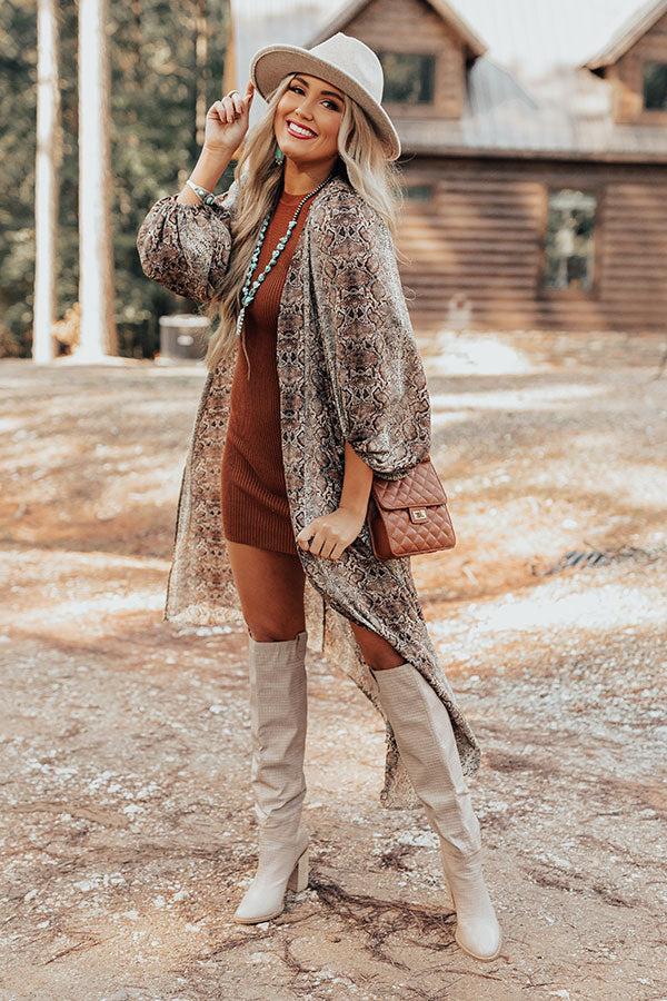Bombshell Material Snake Print Duster in Brown Image - 2