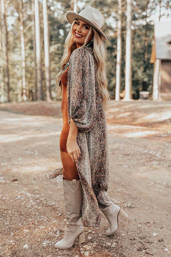 Bombshell Material Snake Print Duster in Brown Image - 3