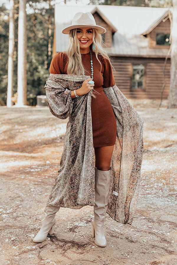 Bombshell Material Snake Print Duster in Brown Image - 5